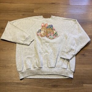 VTG 90s Double Sided Easter Bunny Sweatshirt XL Fruit of the Loom USA Granny